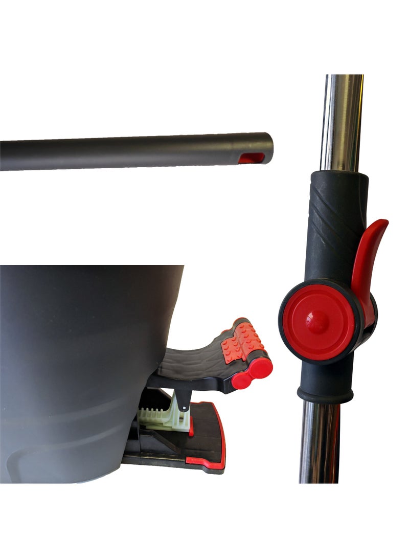 Visio Heavy Duty Spin Mop & Bucket System with Stainless Steel Wringer | Hands-Free Foot Pedal, 360° Triangular Microfiber Head & Adjustable Handle - Black/Red, Model VC-71 - Image 5